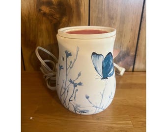 Scentsy Indigo Butterfly Ceramic Electric Wax Warmer 59231 Blue White Floral 25W