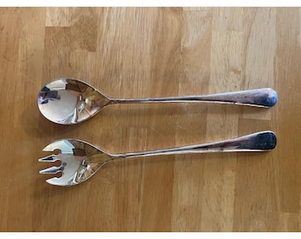 Vintage EP Zinc Italy Silver Plated Salad Serving Set Spoon and Fork 2 Piece