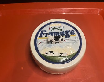 Assiette couverte Fromage Fromage en céramique vintage 1995 Vache par Boston WAREHOUSE