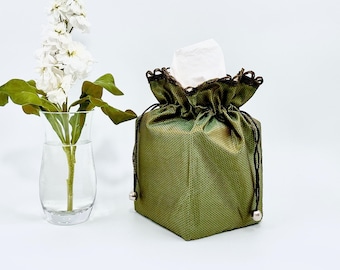 Tissue Box Cover / Moss Green Tissue Box Cover / Fabric Box Cover / Tissue Box Holder / Tissue Box / Fabric Tissue Box Cover / Tissue Holder