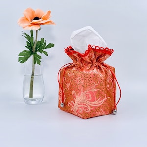 Floral Fabric Tissue Box Cover: Handmade Orange Tissue Holder
