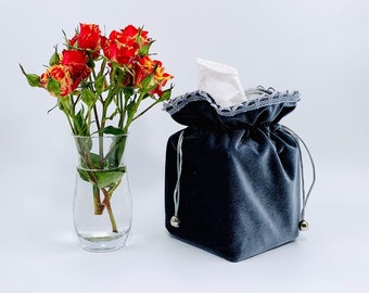 Funda de tela gris para caja de pañuelos: regalo original hecho a mano