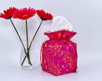 Housse pour boîte à mouchoirs en tissu floral fuchsia : porte-mouchoirs fait main