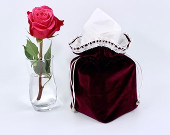Handmade Burgundy Fabric Tissue Box Cover: Standard Size