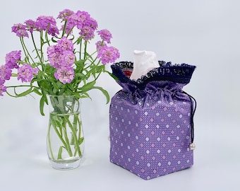 Funda de tela morada hecha a mano para caja de pañuelos: un regalo original