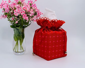 Tissue Box Cover / Red Tissue Box Cover / Fabric Box Cover / Tissue Box Holder / Square Tissue Box / Fabric Tissue Box Cover / Tissue Holder