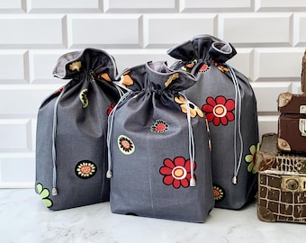 Floral Travel Shoe Bag: Cotton Drawstring Storage