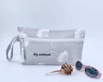 Personalized Swimsuit Bag, Water Resistant Cosmetic Bag, Wet Bikini Bag, Embroidered Makeup bag, Gift for Traveller, Unique Bridesmaid Gift