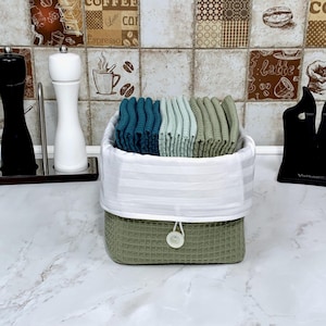 Waffle Cotton Unpaper Towels with Basket: Zero Waste Kitchen Set