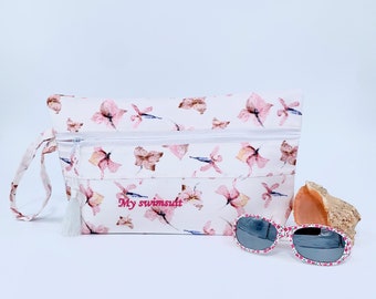 Personalized Swimsuit Bag, Water Resistant Cosmetic Bag, Wet Bikini Bag, Embroidered Makeup bag, Gift for Traveller, Unique Bridesmaid Gift