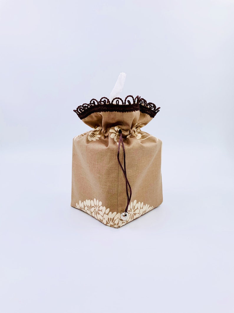 Tissue Box Cover, Beige Tissue Box Cover, Floral Fabric Box Cover, Tissue Box Holder, Square Tissue Cover, Fabric Tissue Box Holder image 5