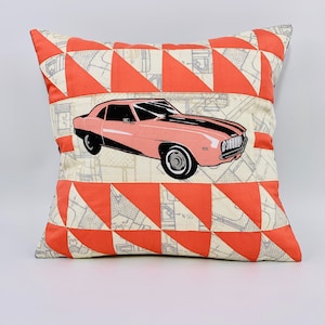 Patchwork Quilted Pillow Cover: Car Design Decorative Cushion