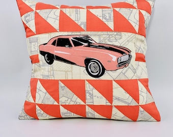 Patchwork Quilted Pillow Cover: Car Design Decorative Cushion