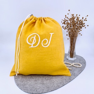Linen Lingerie Bag, Personalised Underwear Organiser, Embroidered Linen Bra Bag, Monogramed Wedding Anniversary Gift, Bridesmaid Gift