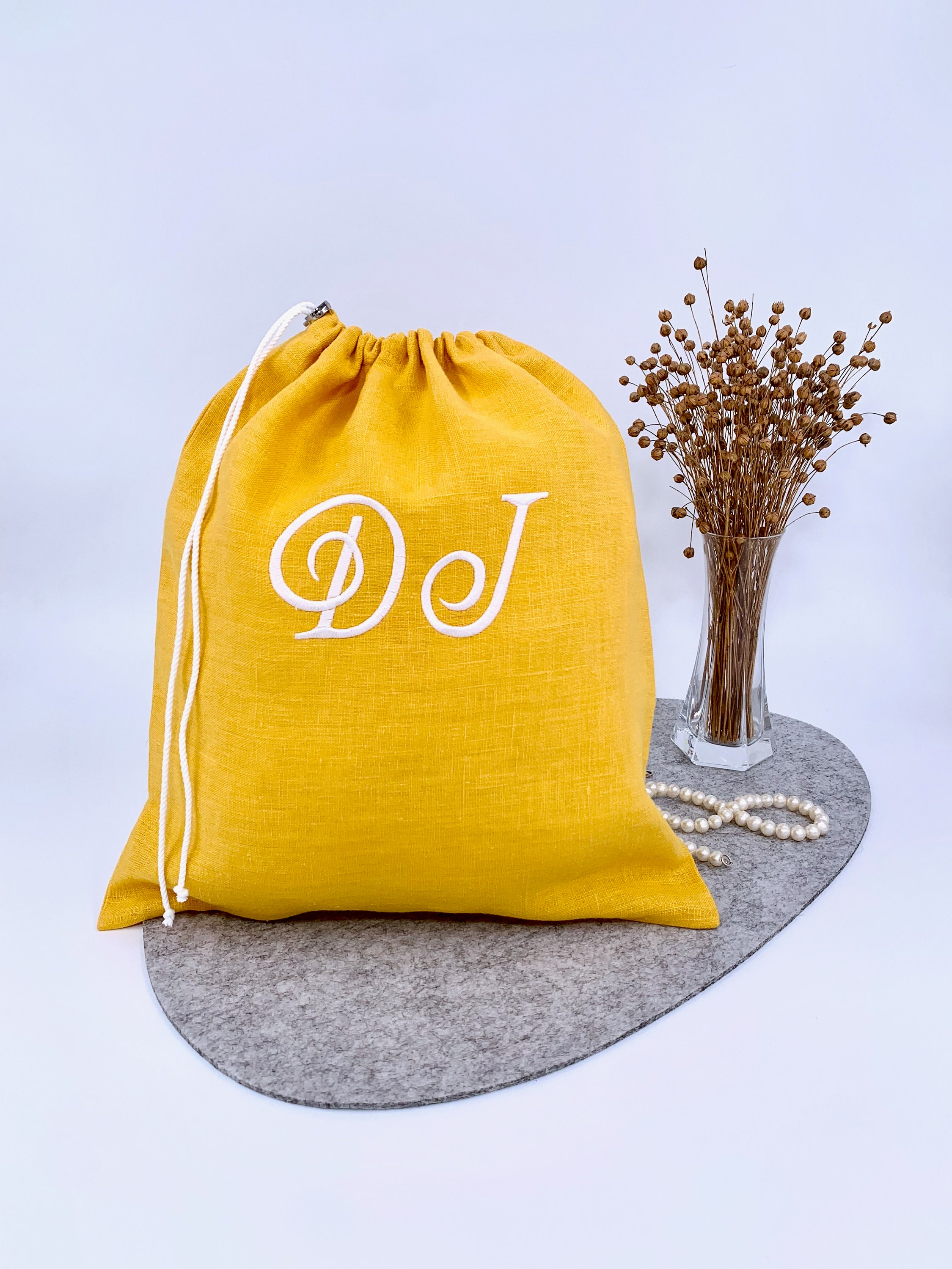 Linen Lingerie Bag, Personalised Underwear Organiser, Embroidered Linen Bra Bag, Monogramed Wedding Anniversary Gift, Bridesmaid Gift