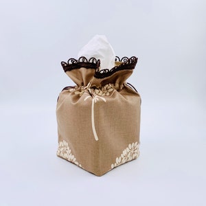 Tissue Box Cover, Beige Tissue Box Cover, Floral Fabric Box Cover, Tissue Box Holder, Square Tissue Cover, Fabric Tissue Box Holder image 4