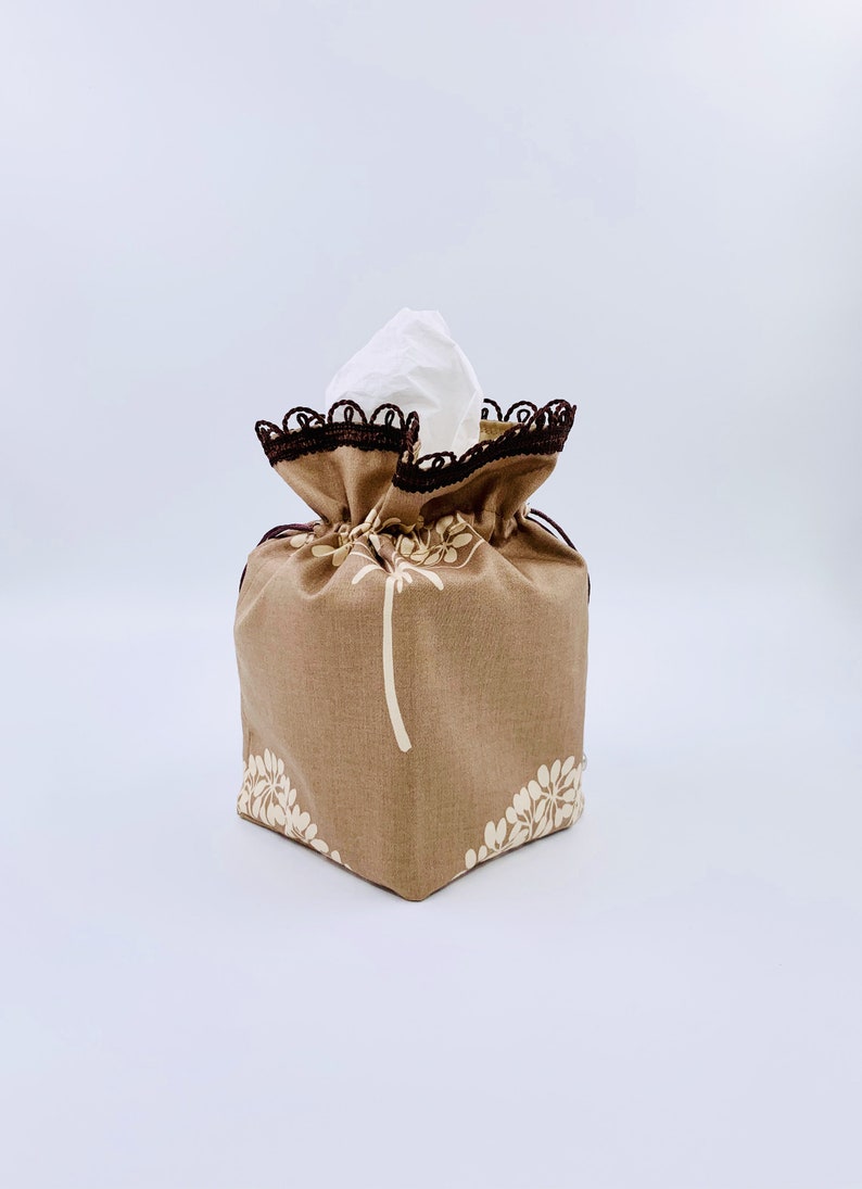 Tissue Box Cover, Beige Tissue Box Cover, Floral Fabric Box Cover, Tissue Box Holder, Square Tissue Cover, Fabric Tissue Box Holder image 4