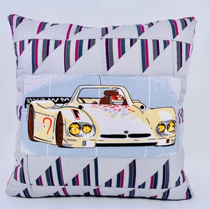 Patchwork Pillow Cover: Quilted Cotton Cushion, Racing Car Design