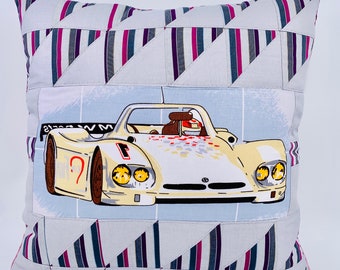 Patchwork Pillow Cover: Quilted Cotton Cushion, Racing Car Design