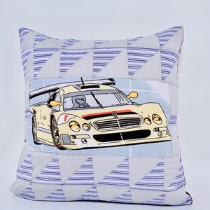Patchwork Racing Car Pillow Cover: Quilted Cotton Cushion (16x16)