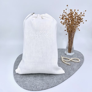 Linen Lingerie Bag, Personalised Underwear Organiser, Embroidered Linen Bra Bag, Monogramed Wedding Anniversary Gift, Bridesmaid Gift