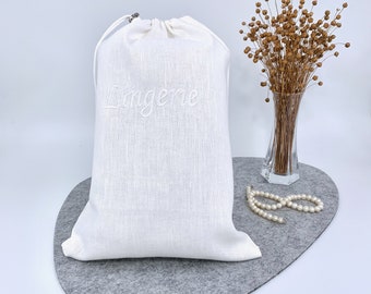 Embroidered Linen Lingerie Bag, Personalized Underwear Organizer, Anniversary Gift