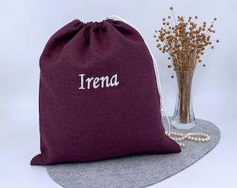 Personalized Linen Lingerie Bag, Embroidered Underwear Organizer