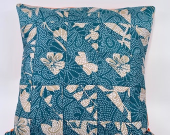 Patchwork Throw Pillow Cover: Quilted Leaves Print Cushion, 16x16