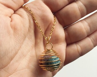 Handmade Caged Lava Stone Necklace | Lava Beads | Essential Oils Diffuser Jewelry | Boho Bohemian | Spiritual Jewelry Gifts for Her Under 20