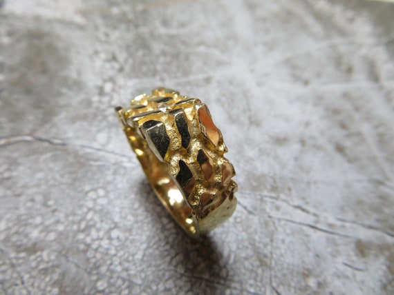Gent's 14k Gold and Diamond Nugget Ring - image 2