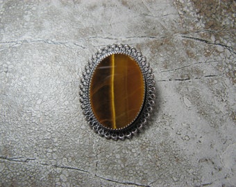 Sterling silver tiger eye brooch