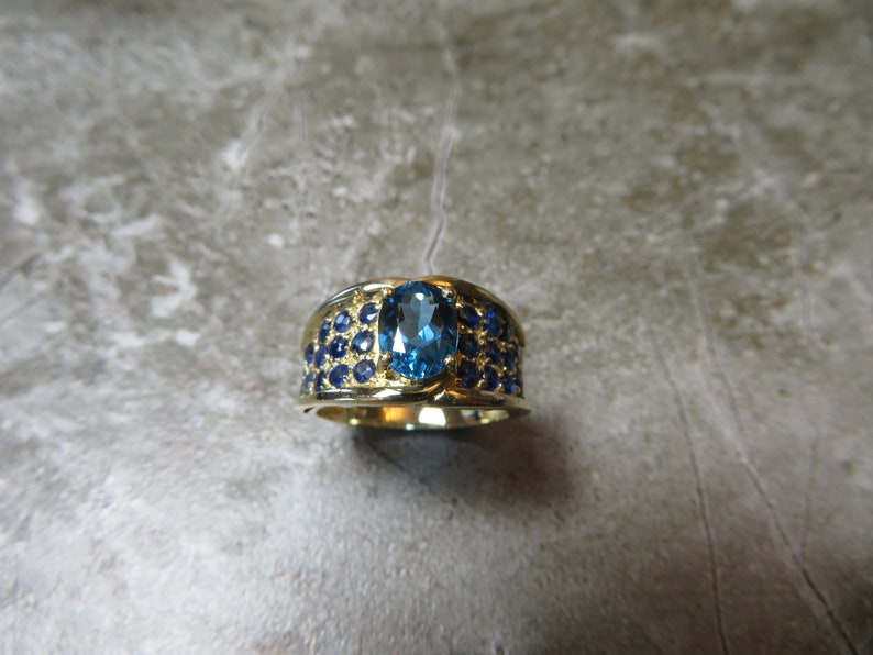14k Blue Topaz and Sapphire Ring