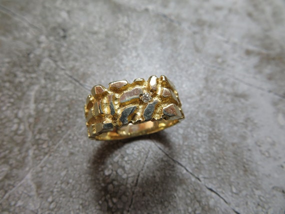 Gent's 14k Gold and Diamond Nugget Ring - image 1