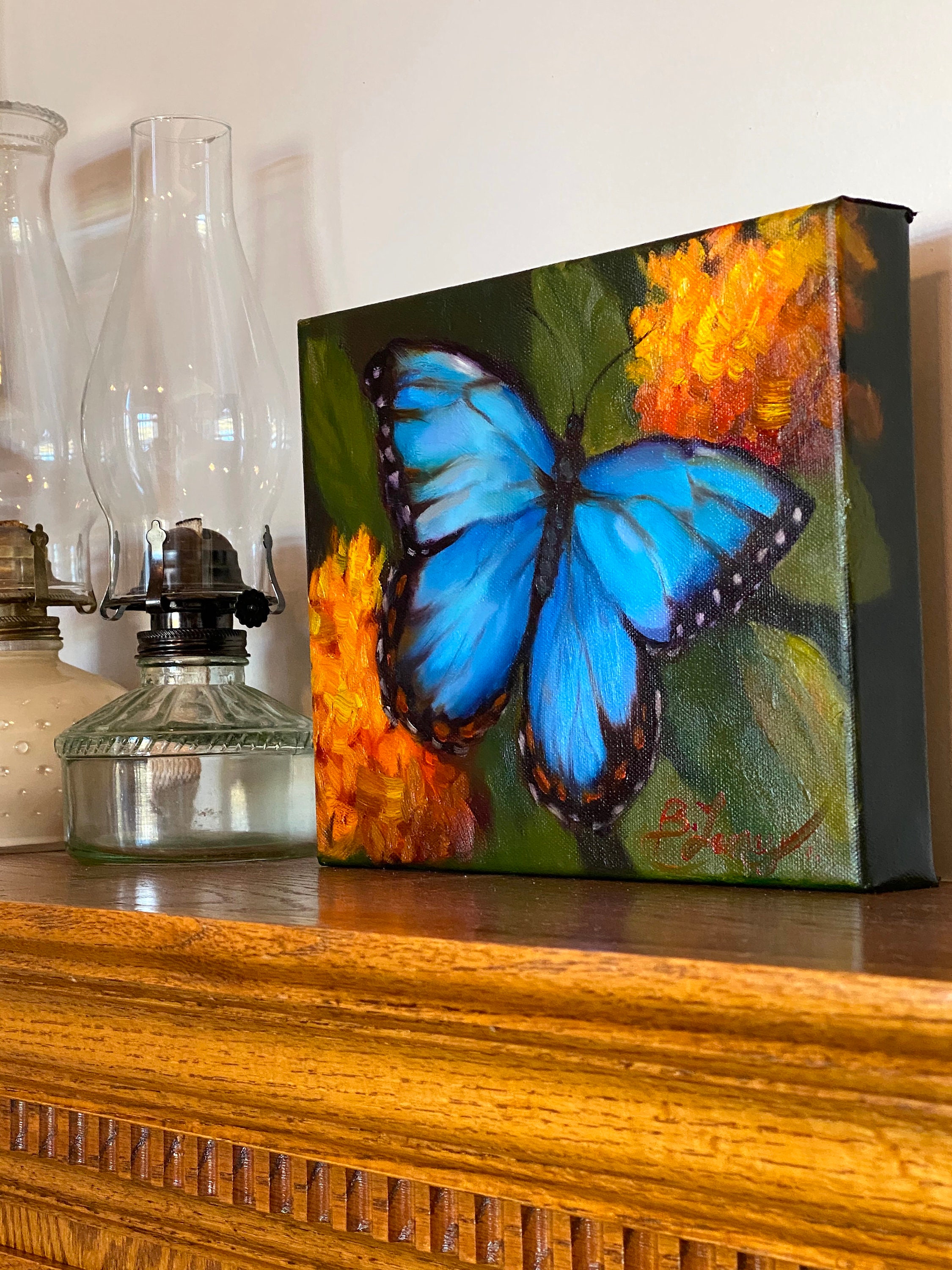 Blue Morpho Butterfly Painting Original Oil Painting 8 x 10 Etsy