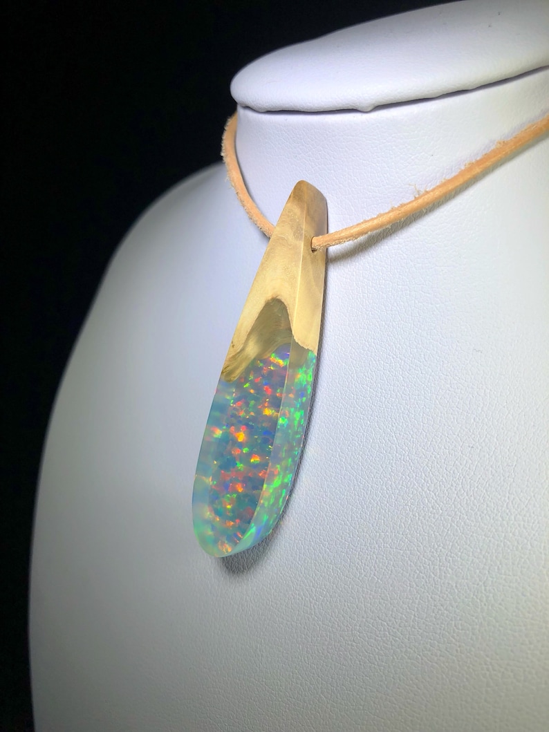 Resin And Wood Necklace Opal Lab Image 0