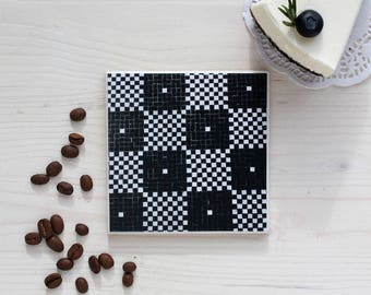 Ceramic Danish Coaster, Black And White Tile Coaster "Kaffehygge", Wedding Favor, Gift