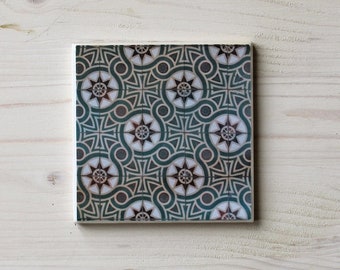 Boho Ceramic Tile Drink Coaster "Medieval"