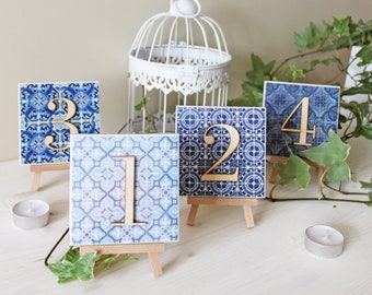Blue Tiles Table Numbers, Wedding Table Numbers Printable, Spanish ...