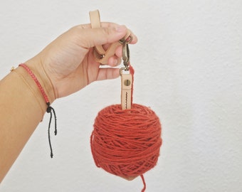 Leather Yarn Holder: Italian Vegetable Tanned Leather, Knitting Crochet On-The-Go