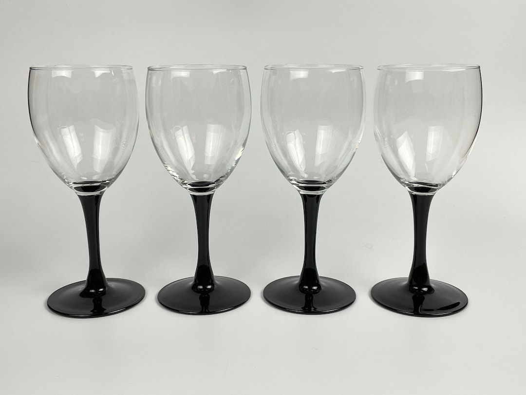 Luminarc Black Stem Wine Glasses 6.75 Tall, 6oz. Glass, Made in France Set of 4 Etsy