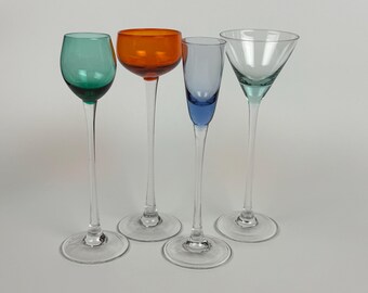 Multicoloured Cordial Glasses Long Stemmed Liqueur Glass in Varying Shapes, Set of 4 (6FEBF)