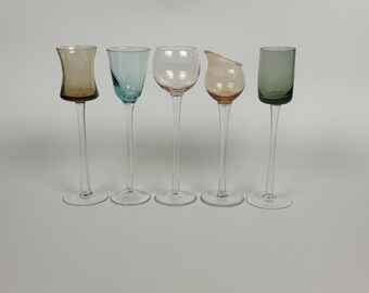 Multicoloured Cordial Glasses Long Stemmed Liqueur Glass in Varying Shapes, Set of 5 (1FEBA)