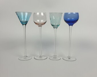 Multicoloured Cordial Glasses Long Stemmed Liqueur Glass in Varying Shapes, Set of 4 (2FEBB)