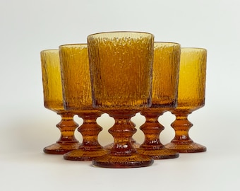 Vintage Amber Glass Small Wine Goblet, Ravenhead Siesta - Set of 6