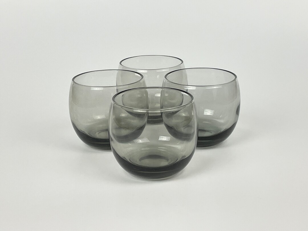 Vintage Smoked Glass Grey Roly Poly Glasses, Set of 4 - Etsy