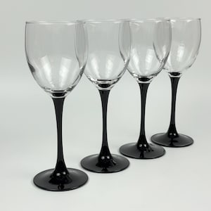 Luminarc Black Stem Wine Glasses 6oz., 7 3/4&quot; Tall, Made in France Set of 4 B1