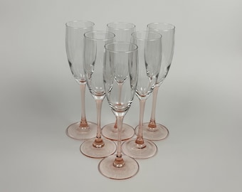 Vintage Luminarc Champagne Flutes with Pink  Stem, Set of 6