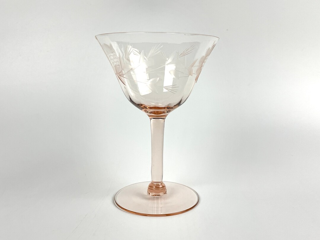 Vintage Pink Champagne Coupe Glasses Cornflower Pattern Optic Glass Etsy