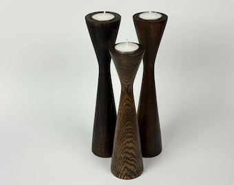 Mid Century Modern Wood Candle Holders, Tea Light Trio, Set of 3