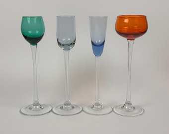 Multicoloured Cordial Glasses Long Stemmed Liqueur Glass in Varying Shapes, Set of 4 JUL2